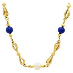 Vintage 7,80 Karat Lapislazuli-Lapislazuli  Perlenkette Halskette aus 18k Gelbgold