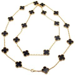 Van Cleef & Arpels Vintage Alhambra Twenty Motif Black Onyx Gold Necklace