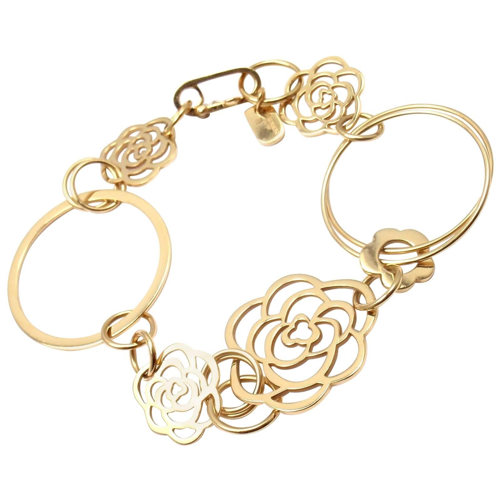 Chanel Camélia Camellia Sautoir Flower Link Yellow Gold Bracelet