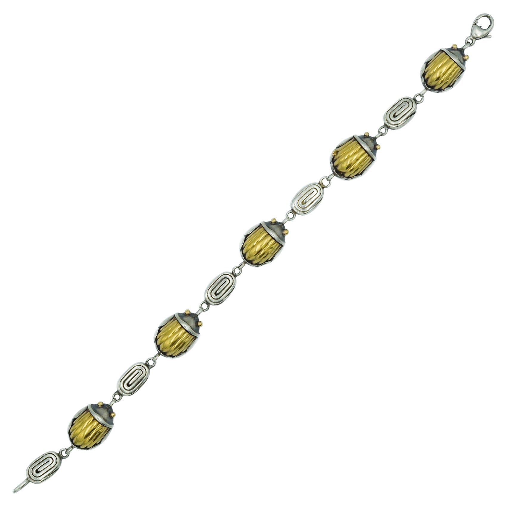 1993 Tiffany & Co. Scarab Link Bracelet in 18k Gold and 925 Sterling Silver For Sale