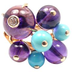 Cartier Delices De Goa Turquoise Amethyst Diamond Rose Gold Ring 9