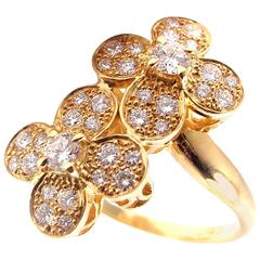 Van Cleef & Arpels Diamond Double Trefle Flower Yellow Gold Ring