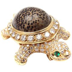 Cartier Turtle Diamond Fossil Jasper Large Pin Brooch 12