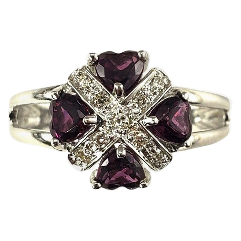 18K White Gold Garnet and Diamond Ring Size 7  #16643 For Sale