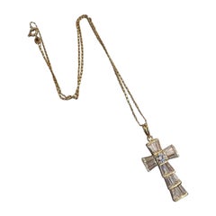 Round and Baguette Diamond Cross Pendant 3.50 Carat Total Weight in Yellow Gold