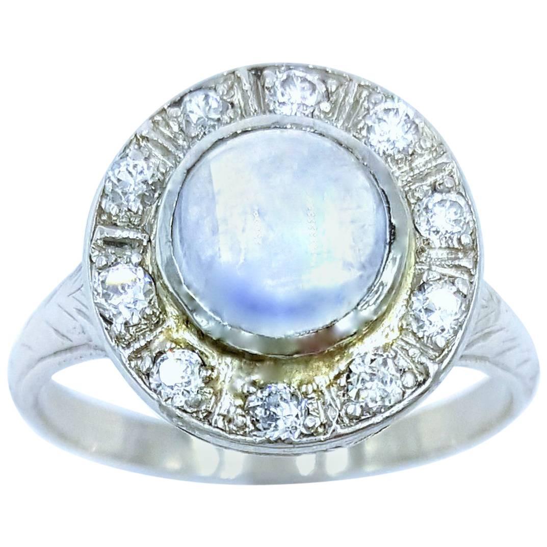 Art Deco Vivid Violet Color Change 1.05 Carat Moonstone .50 Carat Diamond Ring  For Sale