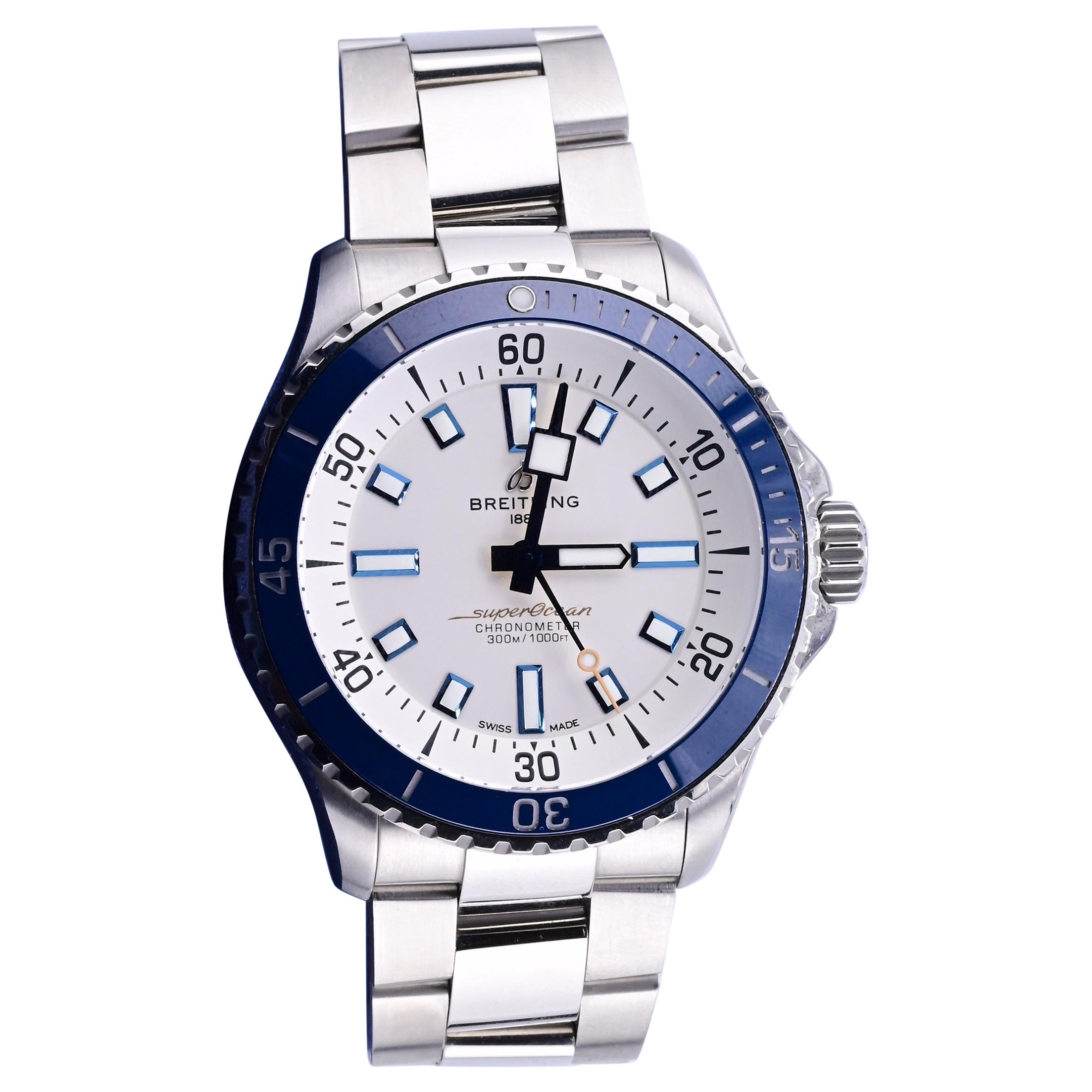 Excellent Condition Breitling Superocean Blue Men's Watch - A17375 Full Set 42MM