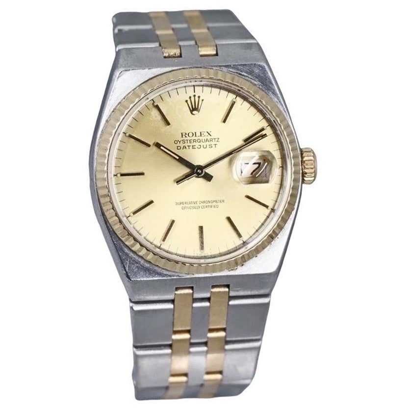 Rare Rolex 17013 OysterQuartz DATEJUST 18K YG & SS 36mm For Sale