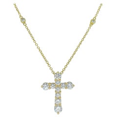 Designer 1.00 Carat Diamonds By The Yard Cross Pendant Necklace 18k Gold