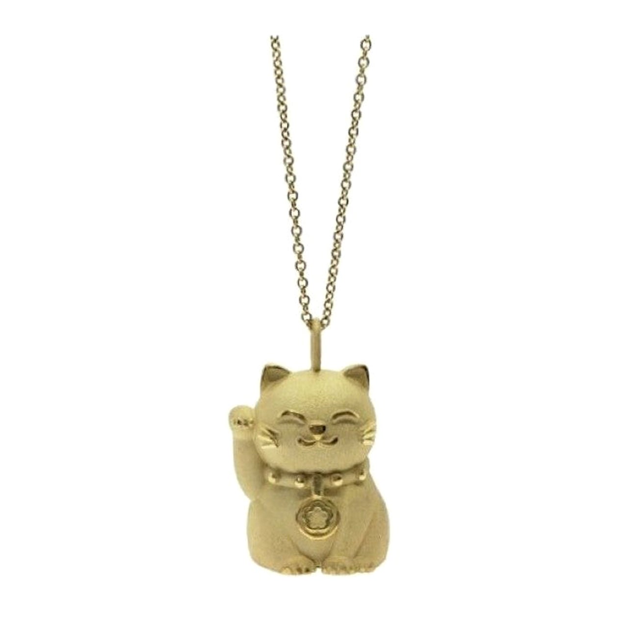 Mini Silver Hope Cat Necklace with 18K Gold Plating and Cherry Blossom pattern For Sale