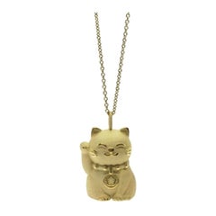 Mini Silver Hope Cat Necklace with 18K Gold Plating and Cherry Blossom pattern