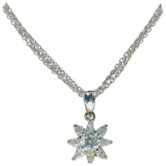 Vintage 0.75 Carat Diamonds Marquise Leaf Floral Pendant Necklace 18k White Gold