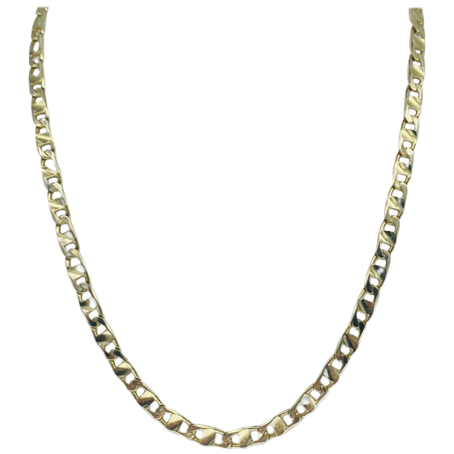 Vintage Designer Homme 5mm Fancy Mariner Link Chain Necklace 14k Gold en vente
