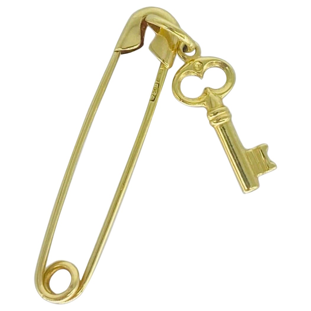 Vintage Safety Key Pin 18k Gold Italy For Sale