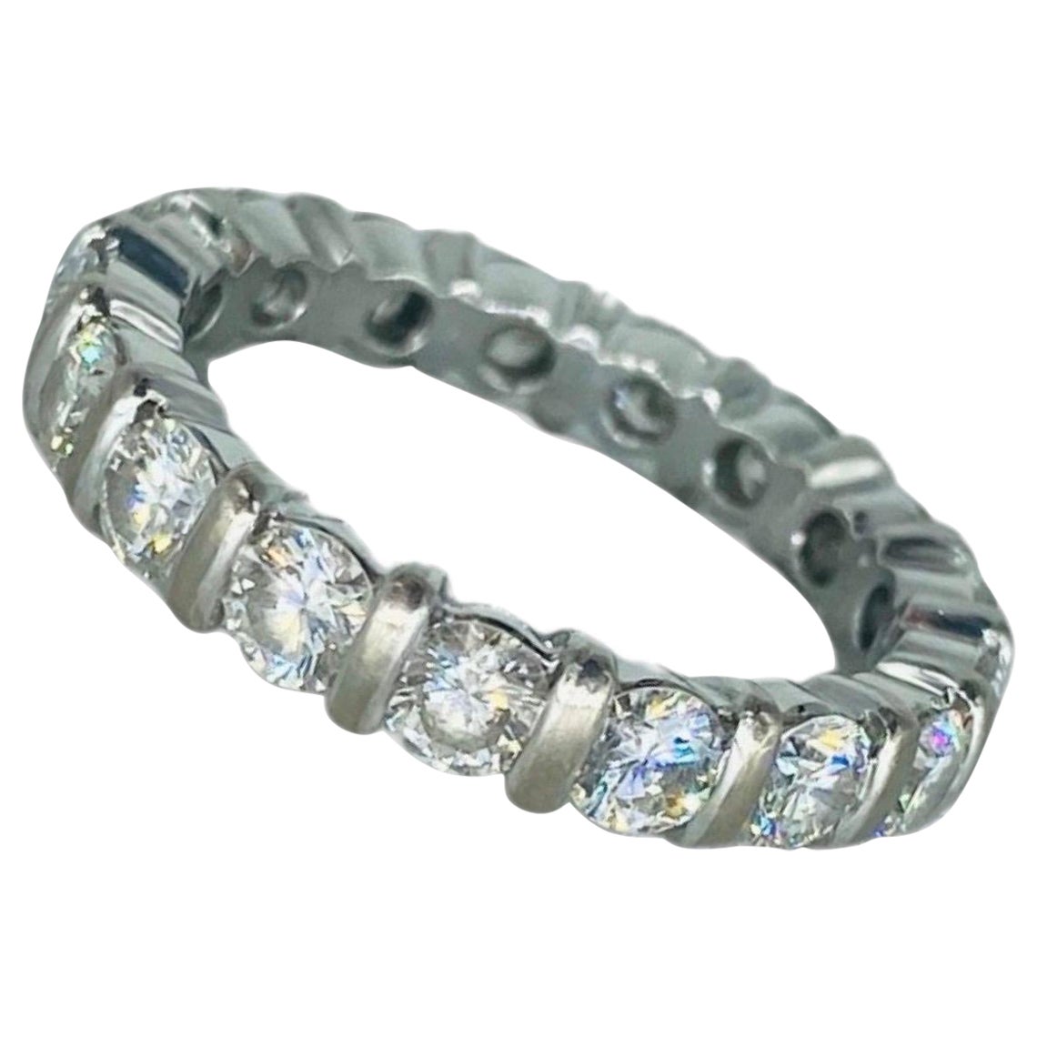 Vintage 2.04 Carat Round Diamonds Eternity Ring 18k White Gold For Sale