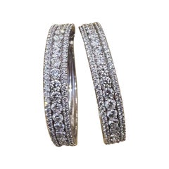 1.50" Round Wide 3 Row Front Side Diamond Hoops in 14k White Gold