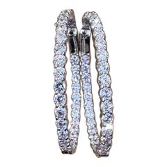 1.35" Round Inside-out Single Row Diamond Hoop Earrings 14k White Gold
