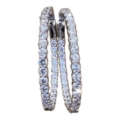 Boucles d'oreilles en or blanc 14k 1.35" Round Inside-out Single Row Diamond Hoop Ears