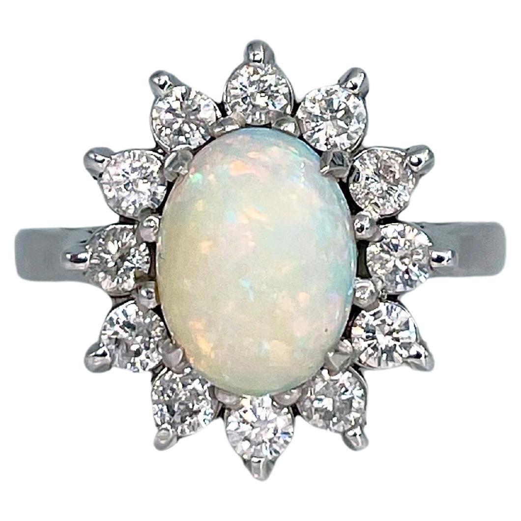 Vintage 18 Karat Gold Opal 0.50 Carat Diamond Cluster Ring