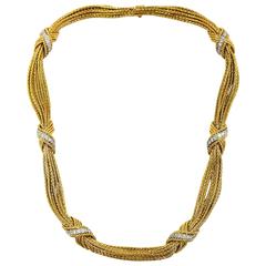  Tiffany & Co Gold Diamond X Motif Necklace
