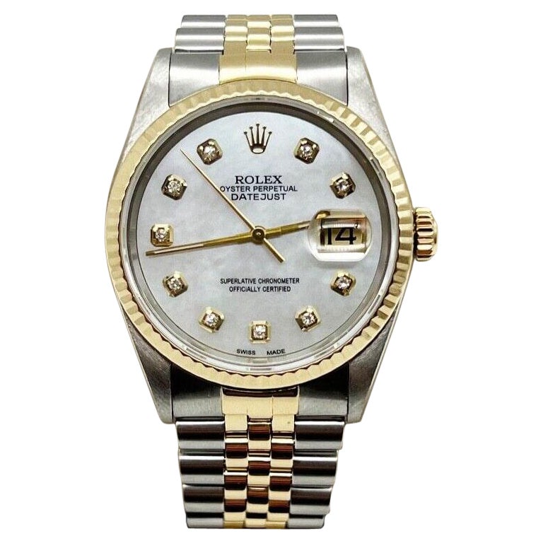 Rolex 16233 Datejust Mother of Pearl Diamond Dial 18K Yellow Gold Stainless For Sale