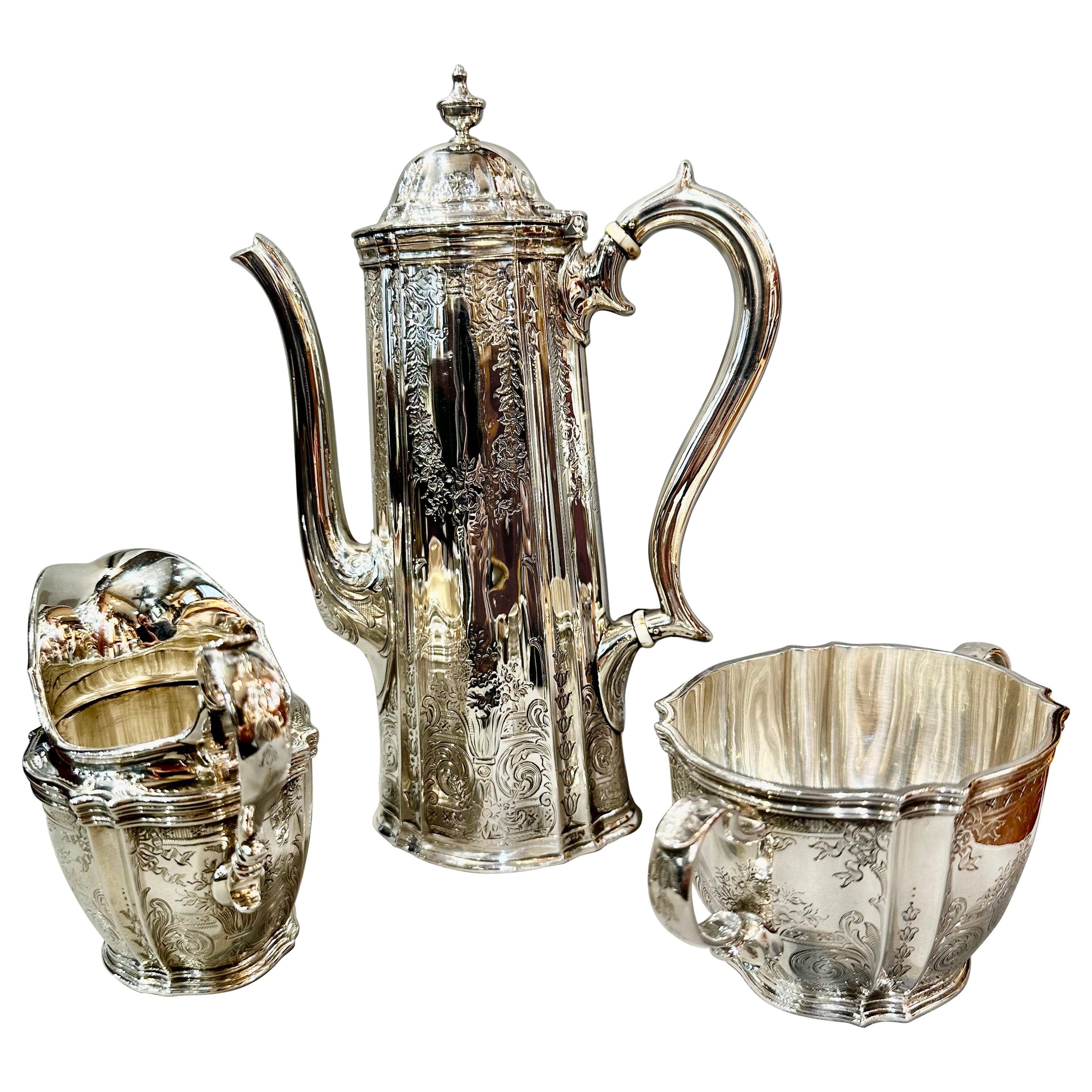 Tiffany Co Coffee/Tea Set  Antique Victorian Regency American Engraved Sterling  For Sale