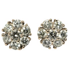 Clous d'oreilles modernes en or rose 14 carats avec diamants en grappe de 2,50 carats VVS 
