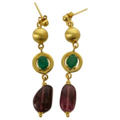 Womens Vintage Emerald, Tourmaline & 14K Gold Earrings