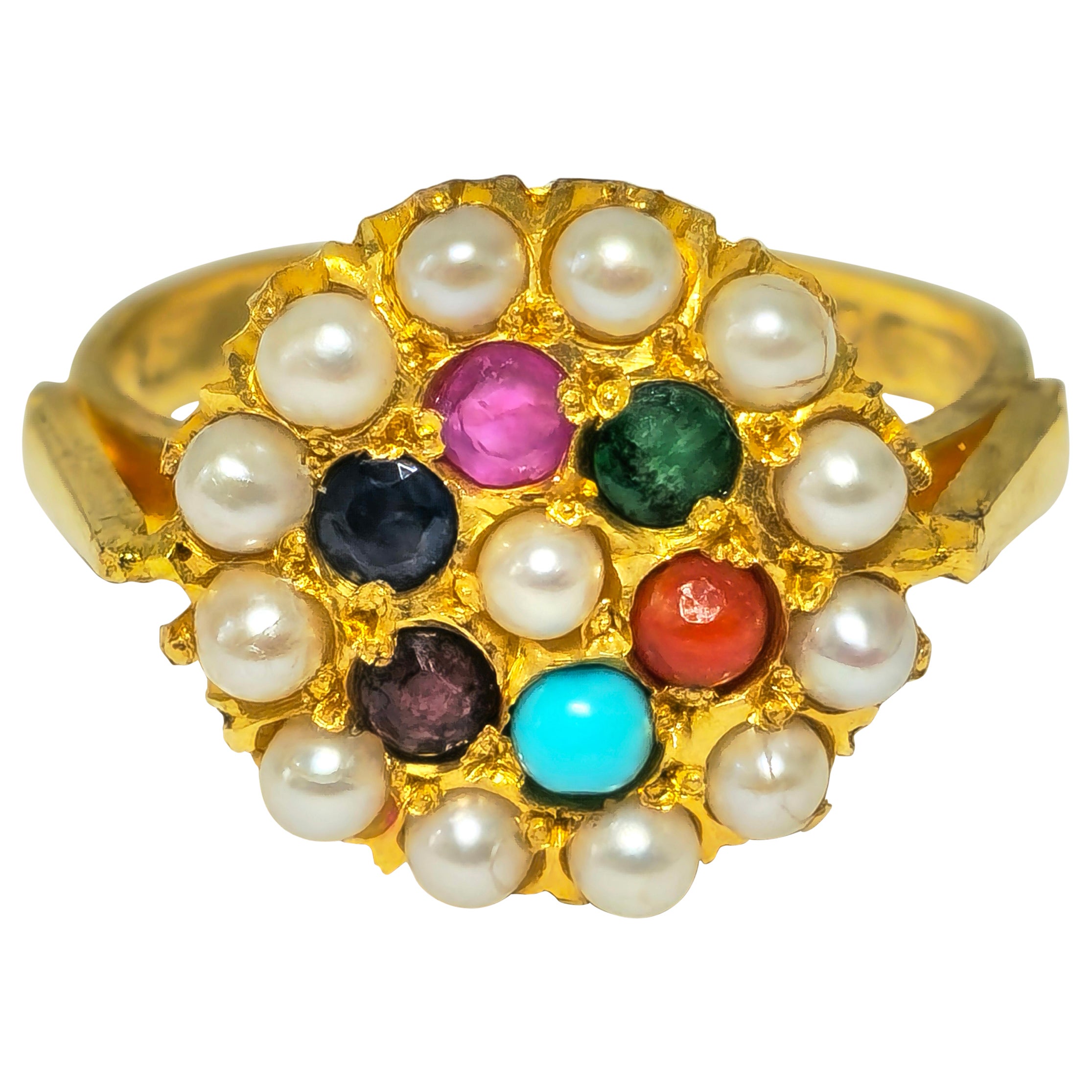 Royal Empire Style 22k Yellow Gold Multi Gemstone Ring  For Sale