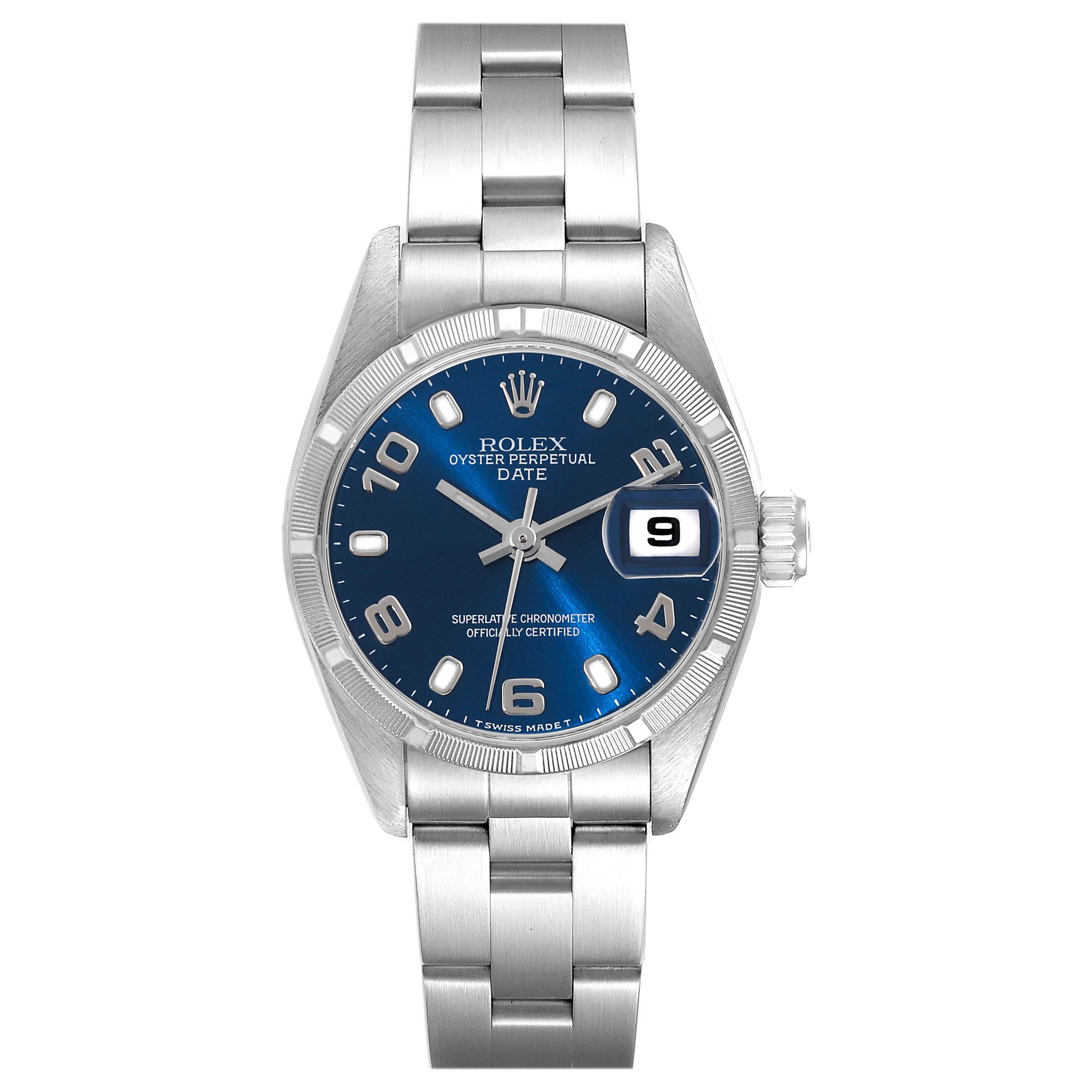 Rolex Montre Date en acier avec cadran bleu, pour femmes 69190
