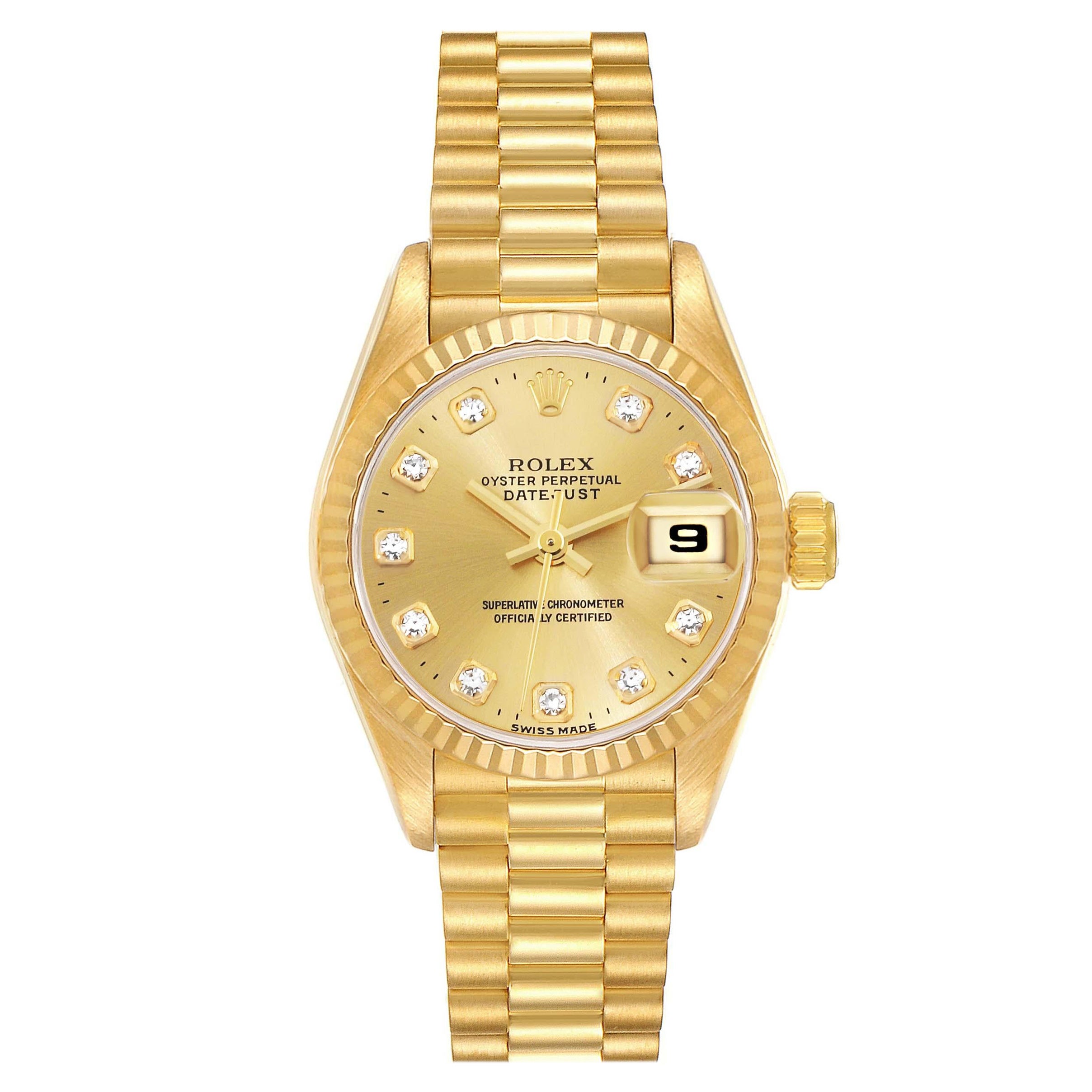 Rolex Datejust President Diamond Dial Yellow Gold Ladies Watch 69178