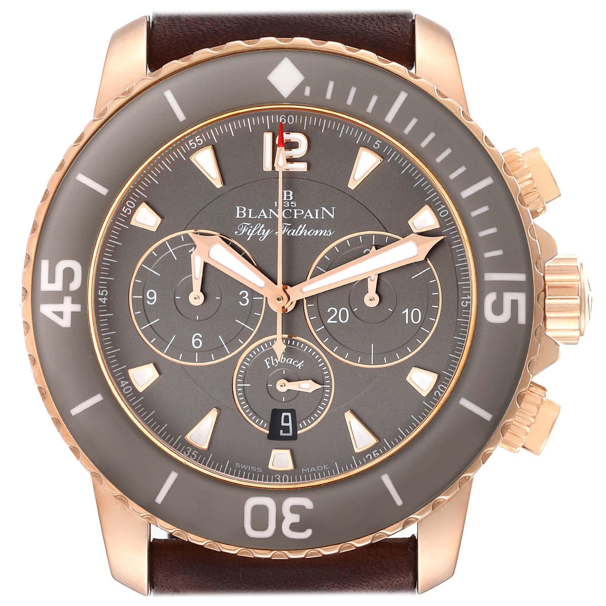 Blancpain Fifty Fathoms Flyback Rose Gold Grey Dial Mens Watch 5085F Box Card For Sale