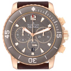 Used Blancpain Fifty Fathoms Flyback Rose Gold Grey Dial Mens Watch 5085F Box Card