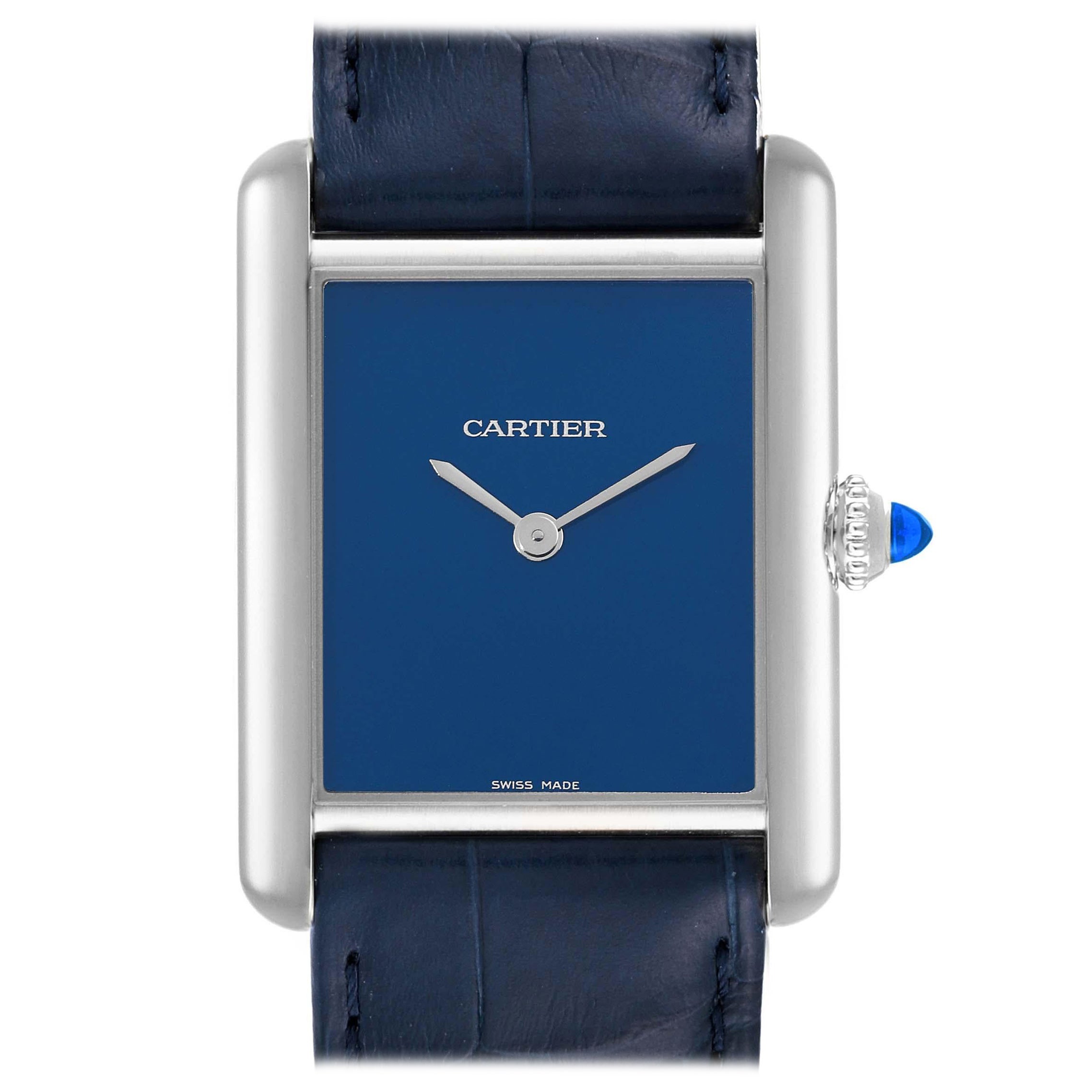 Cartier Tank Must Large Steel Blue Dial Ladies Watch WSTA0055