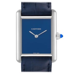 Cartier Tank Must Large Steel Blue Dial Ladies Watch WSTA0055