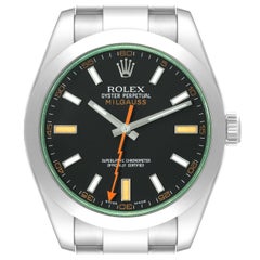 Rolex Milgauss Black Dial Green Crystal Steel Mens Watch 116400 Box Card