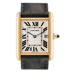 Cartier Tank Louis Yellow Gold Grey Leather Strap Mens Watch W1529756