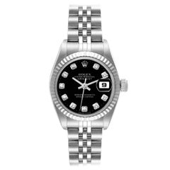 Rolex Datejust Steel White Gold Black Diamond Dial Ladies Watch 79174