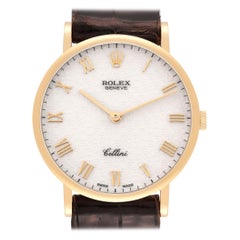 Vintage Rolex Cellini Classic Yellow Gold Anniversary Dial Brown Strap Watch 5112