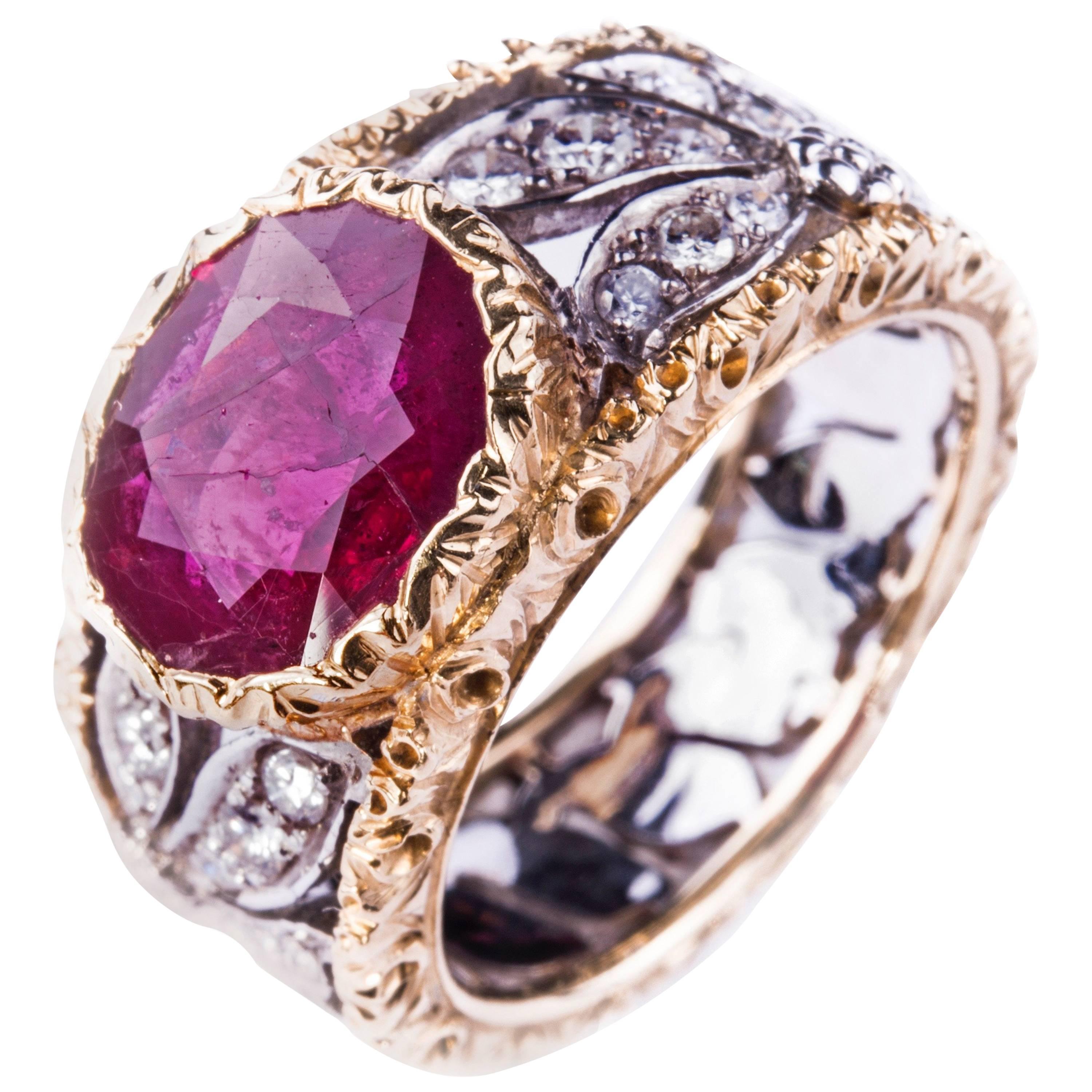 Buccellati Ruby and Diamond Ring For Sale