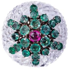 Rock Crystal Emerald Ruby Ring