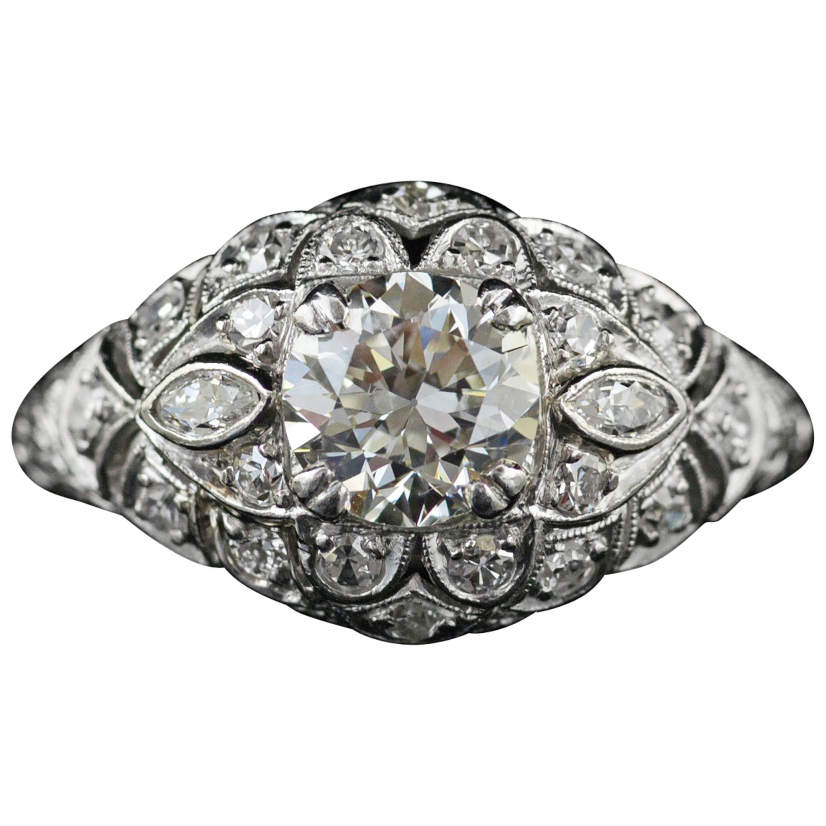 1920s Diamond  Platinum Engagement Ring For Sale