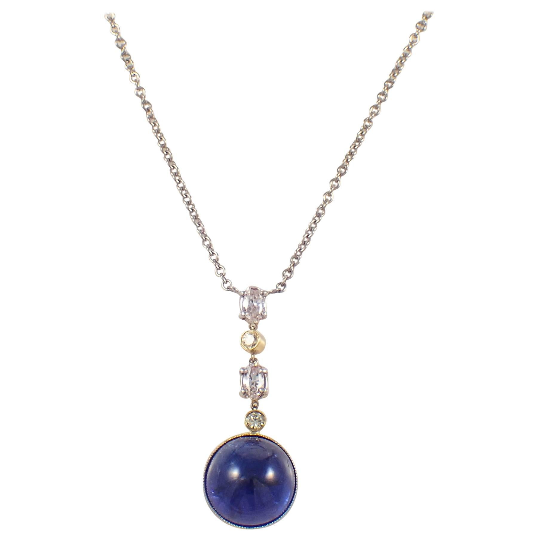 Tanzanite White and Yellow Diamond Pendant Necklace 