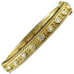 Modern Diamond & Gold Hinged Bangle Bracelet
