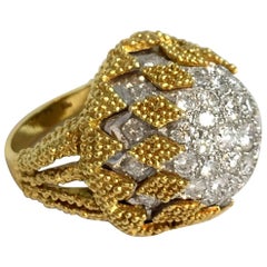 1960s Diamond Gold Platinum Domed Cocktail Ring