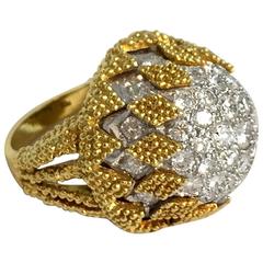 1960s Diamond Gold Platinum Domed Cocktail Ring 2