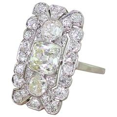 Art Deco 3.05 Carat Old Cut Diamond Platinum Plaque Ring