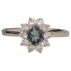 Natural Alexandrite Ring in Solid 14K White Gold with Natural Diamonds Oval 5x4