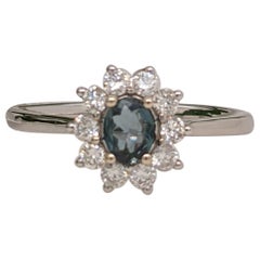 Bague alexandrite naturelle en or blanc massif 14 carats avec diamants naturels ovales 5x4