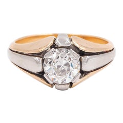 French Art Deco 1.40 Carat GIA Old European Cut Diamond Two-Tone Ring